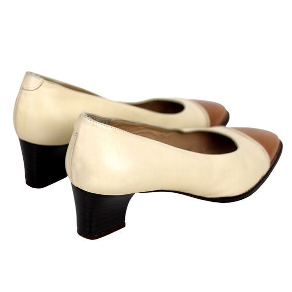 Pedro Garcia Spain BEIGE BROWN GENUINE LEATHER MID HEEL CLASSIC SHOES Sz 7/37 - Picture 3 of 10